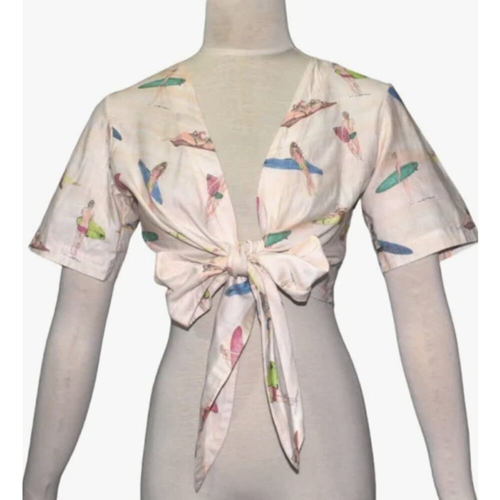 PatBo | New with Tags Cropped Surfer Print Short Sleeved Top Cotton Light Size 6